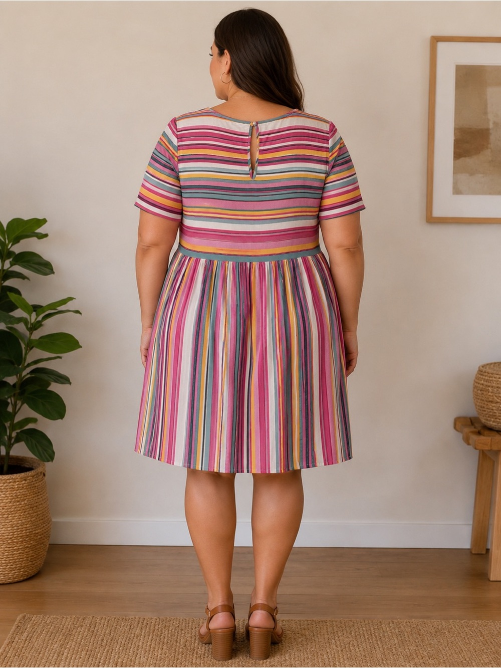 DAVI & DANI Multicolor Stripe Short Sleeve Mini Dress - Pink - Picture 2 of 4